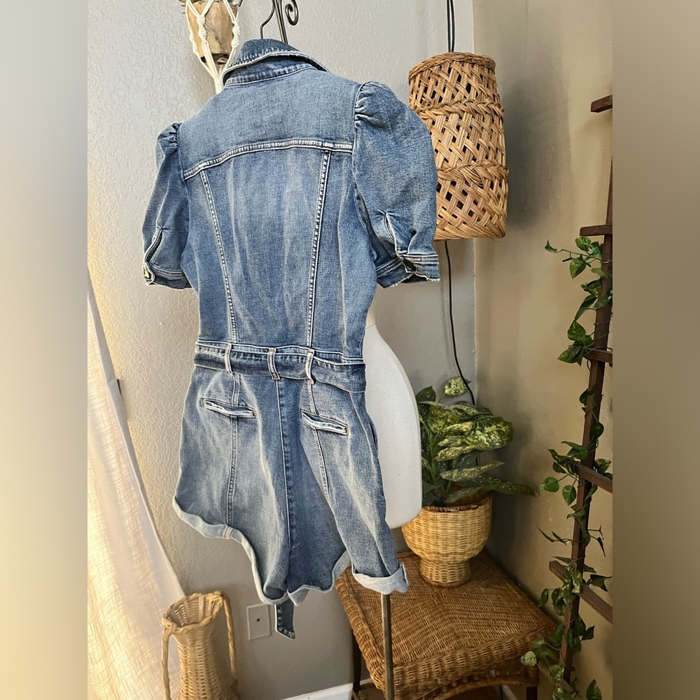 RETROFETE Phoebe Denim Romper Puff Sleeve Belted L - Picture 14 of 16